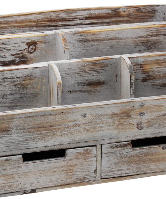 Executive Office Solutions Vintage Rustic Wooden Office Desk Organizer & Mail Rack for Desktop, Tabletop, or Counter - Distressed Torched Wood-Store Supplies, Desk Accessories, Mail – Barnwood (WO3)