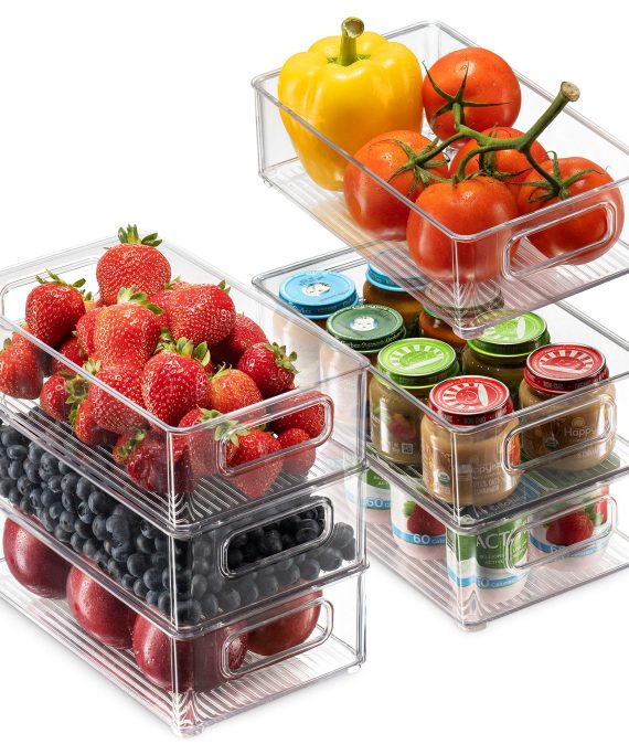 Stackable Fridge Organizers with Cutout Handles for Freezer
