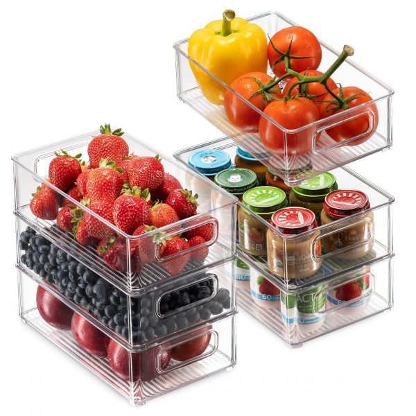 Stackable Fridge Organizers with Cutout Handles for Freezer