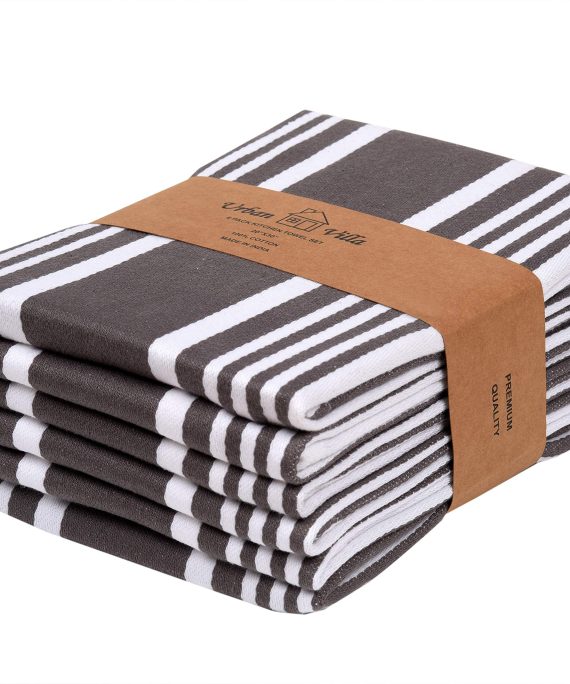 Urban Villa Kitchen Towels,Trendy Stripes, 100% Cotton Dish Towels, Mitered Corners, (Size: 20X30 Inch), Dove Grey/White Highly Absorbent Bar Towels & Tea Towels - (Set of 6)