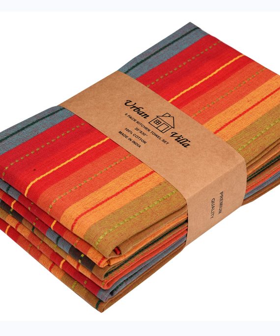 Urban Villa Kitchen Towels, Cuisine Stripes,Premium Quality,100% Cotton Dish Towels,Mitered Corners,Ultra Soft (Size: 20X30 Inch), Red Multi, Highly Absorbent Bar Towels & Tea Towels - (Set of 6)