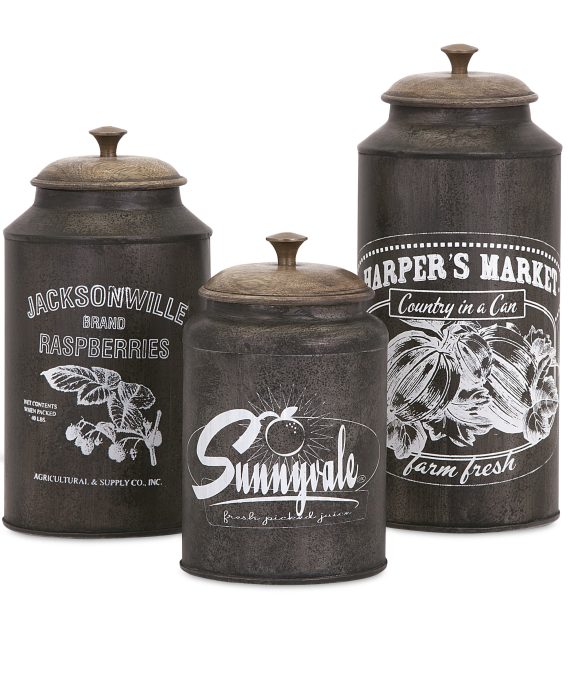 Imax 73383-3 Darby Metal Canisters - Set of 3 Handcrafted Lidded Kitchen Containers in Brown. Tabletop Kitchen Accessories