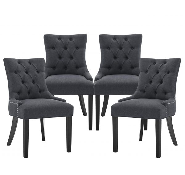 Table Chair Set of 4 Dinning Room Chairs Kitchen Side Chair Modern Elegant Button-Tufted Fabric Chairs with Nailhead Trim Solid Wood Frame Tufted Back (4, Dark Gray)