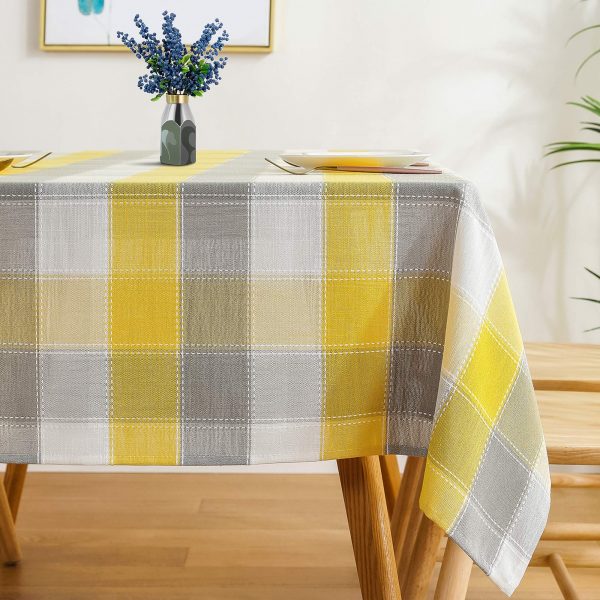 AmHoo Gingham Checkered Tablecloth Lattice Table Cloth Rectangle Table Covers for Kitchen Dining Room 60 x 84 Inch Yellow