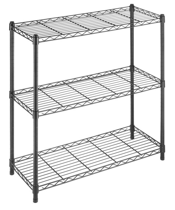 Whitmor Supreme 3 Tier Leveling Feet, 350 Pound Weight Capacity Per Shelf Adjustable Shelves, Black