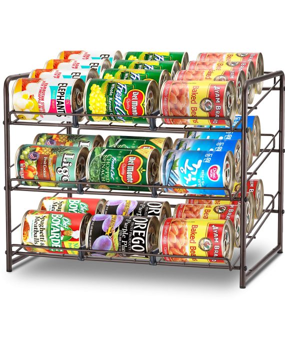 Simple Trending Can Rack Organizer, Stackable Can Storage Dispenser Holds up to 36 Cans for Kitchen Cabinet or Pantry, Bronze