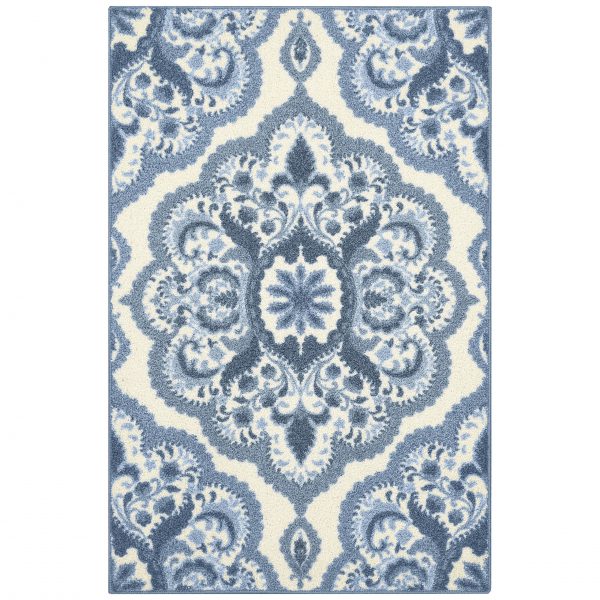 Maples Rugs Vivian Medallion Kitchen Rugs Non Skid Accent Area Carpet [Made in USA], 2'6 x 3'10, Blue