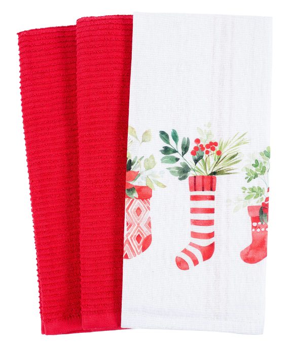 Mixed Flat and Terry Printed Dish Towel Set of 3