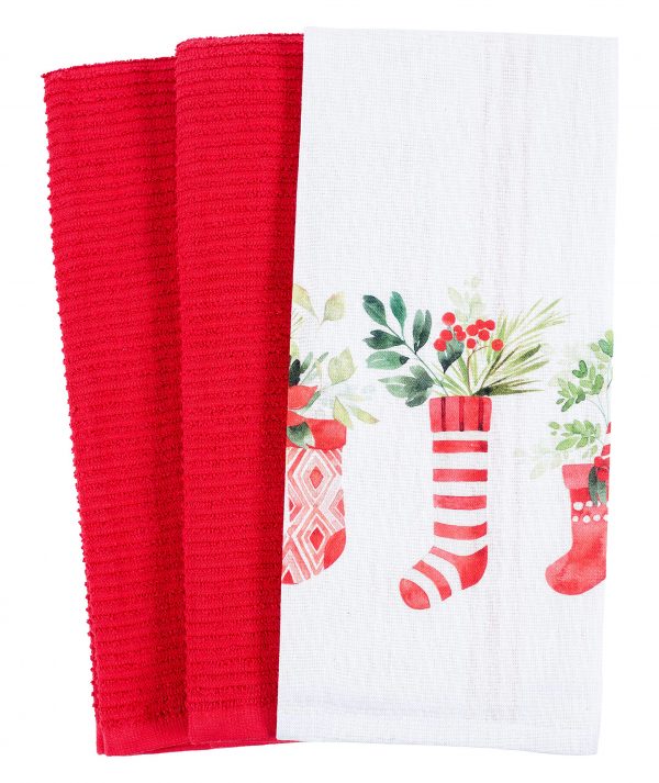 Mixed Flat and Terry Printed Dish Towel Set of 3