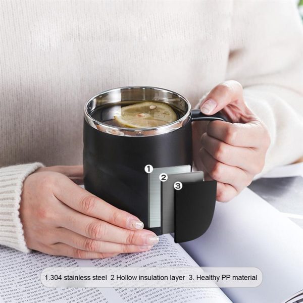 Black Stainless Coffee Mug With Sliding Lid - Image 3