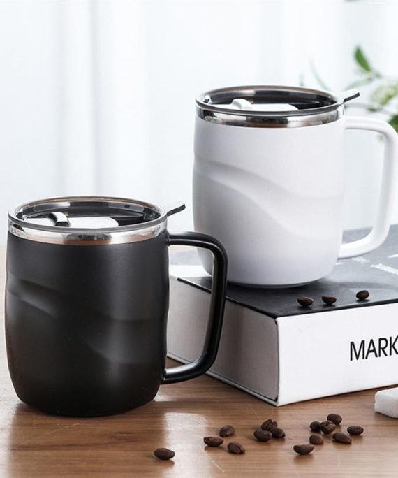 Black Stainless Coffee Mug With Sliding Lid