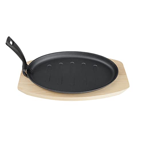 Hot Dish Sizzling Plate Serving Platter with Wooden Base Plate