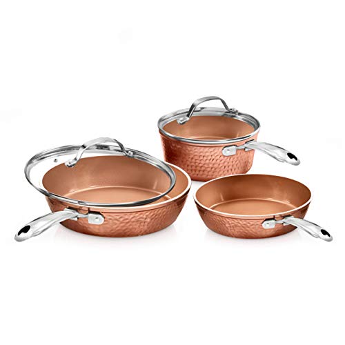 5 Piece Ceramic Pots and Pan Set Hammered Cookware Gotham
