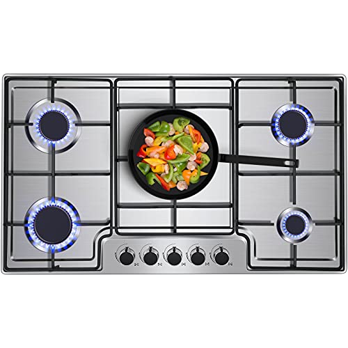34" Gas Cooktops Stainless Steel Gas Stove with 5 Burners