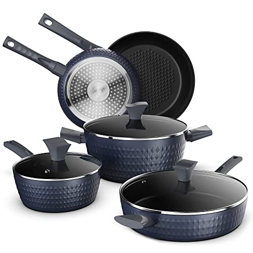 8-Piece Pots and Pans Set Nonstick with Diamond Surface