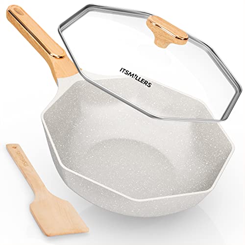ITSMILLERS Ceramic Nonstick Octagonal Wok 12.5 inch