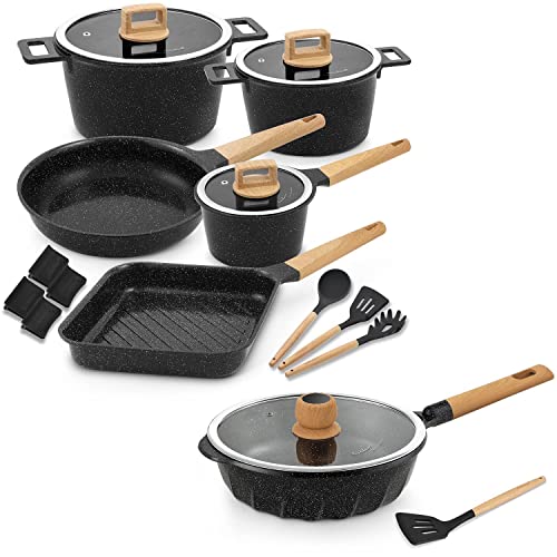 Non-stick induction cookware set -pack -15-Black