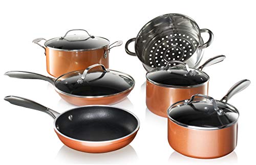 Copper Cast 10 Piece Pots and Pans Set with Ultra Nonstick Diamond Surface