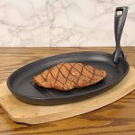 Japanese Steak Plate With Handle and Wood Base