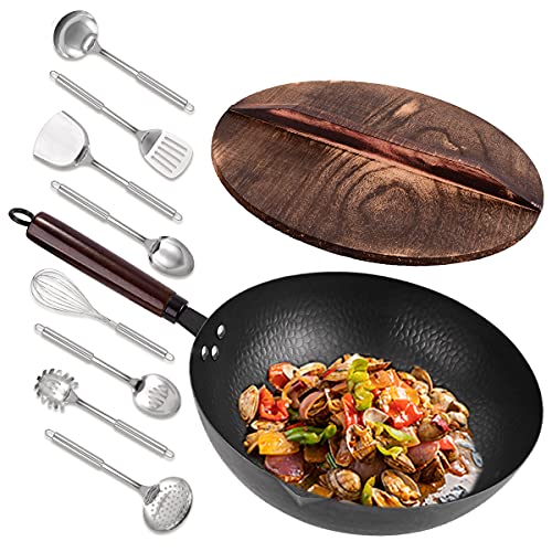 11Pcs Induction Carbon Steel Wok Handle and Lid