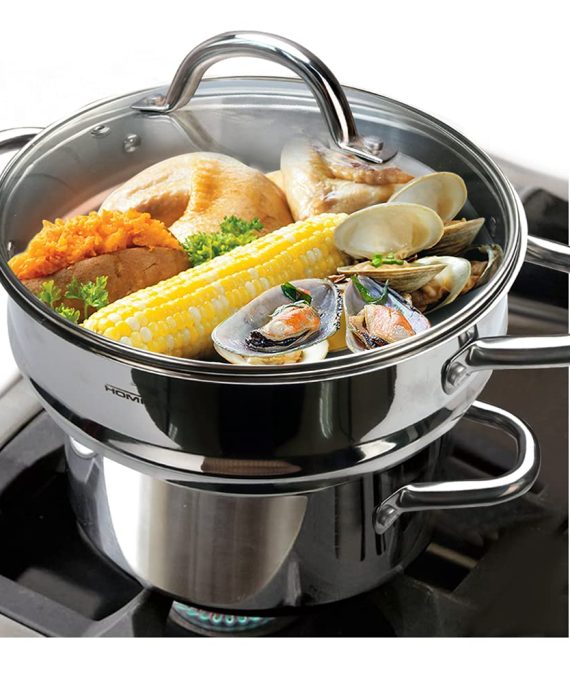 HOMI CHEF 5QT LARGE 4.5" DEEP 3-RIDGE Universal Steamer Cookware