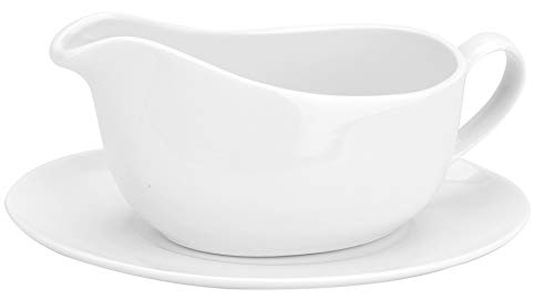 Ceramic Gravy Boat and Tray for Dining, Holiday Meals