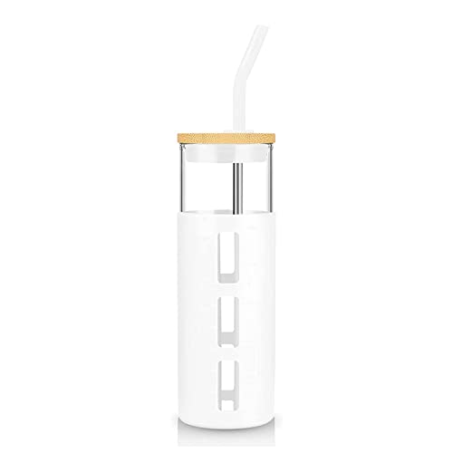 Glass Tumbler with Bamboo Lid and Straw