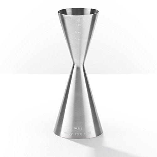 Brushed-finish stainless steel Piña Barware Slim Measuring Jigger with precise measurement markings, ideal for professional and home bartending