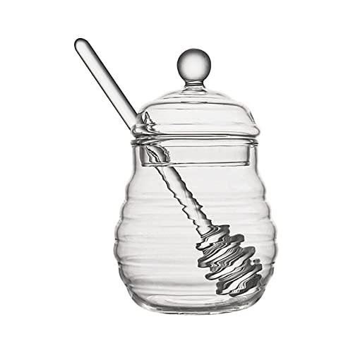 Forart Honey Jar with Dipper and Lid Glass Handmade