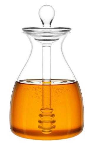 Mkono Honey Pot Glass Honey Jar with Dipper Sticks