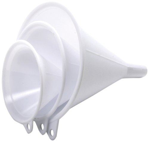 Set of Three White Plastic Funnels for Kitchen and Household Use