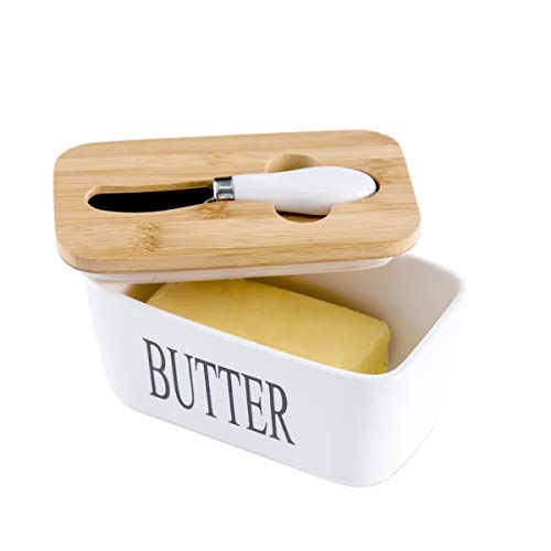 Hasense Porcelain Butter Dish with Bamboo Lid