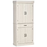 Freestanding Kitchen Pantry with 4 Doors and 2 Large Cabinets