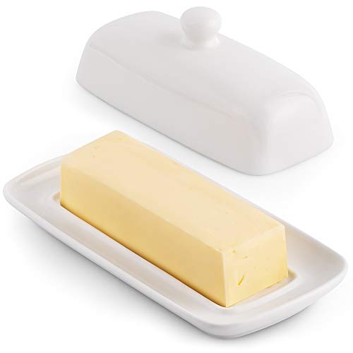 Zulay Porcelain White Butter Dish With Lid For Countertop