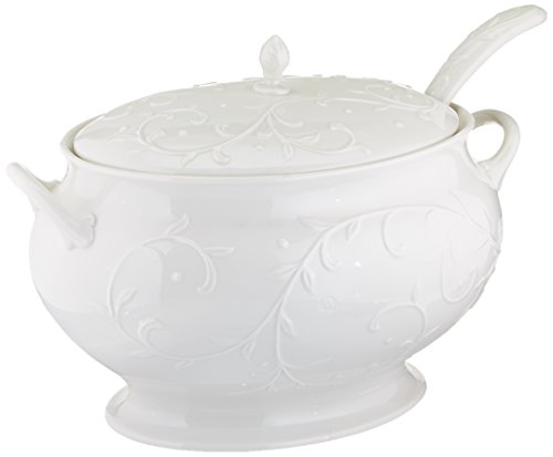 Lenox Opal Innocence Carved Covered Soup Tureen with Ladle