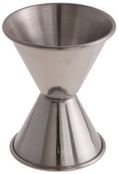 Set of three stainless steel jiggers by Winco, featuring precise 1oz and 2oz measurements - perfect for cocktails and drinks