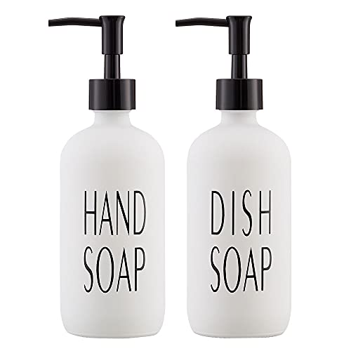 White Glass Hand Soap and Dish Soap Dispenser Set