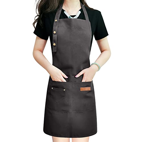 Apron for Men Women with Adjustable Straps and Large Pockets