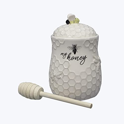 Young's Inc. Ceramic Honey Jar with Wooden Honey Dipper