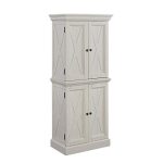 White Kitchen Pantry with Two Upper and Two Lower Storage Cabinets