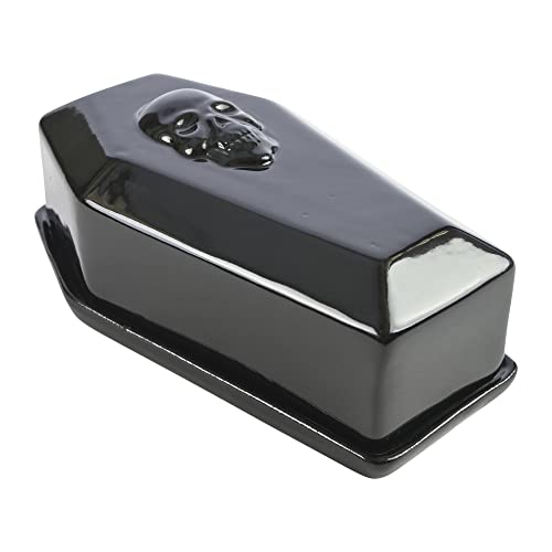 Gothic Skull Coffin Butter Dish, Black