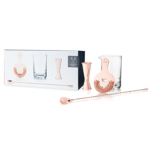 Includes Double Jigger, Mixing Glass, Hawthorne Strainer