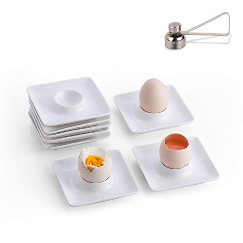 Set of 8 Porcelain Egg Cups with 1-pcs Stainless Steel Egg Cracker