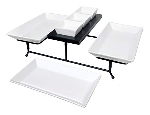 Serving Tray 3 Plates & 3 Bowls on Black Wood Base