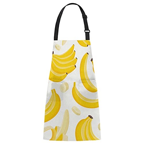 Kitchen Apron Yellow Banana Pattern Adjustable Bib Apron