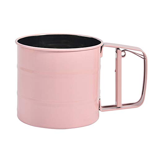 Pink Hand-Pressed Stainless Steel Flour Sieve with Ergonomic Handle and 1-Cup Capacity