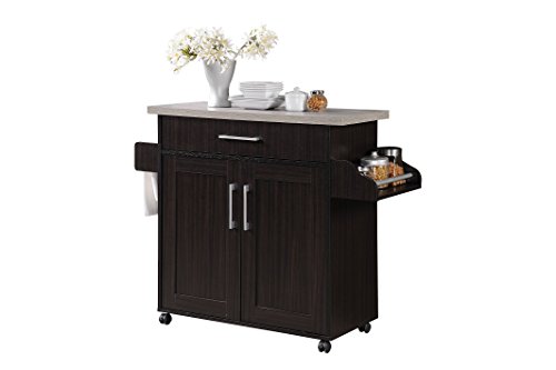 Hodedah Kitchen Island with Spice Rack, Towel Rack & Drawer