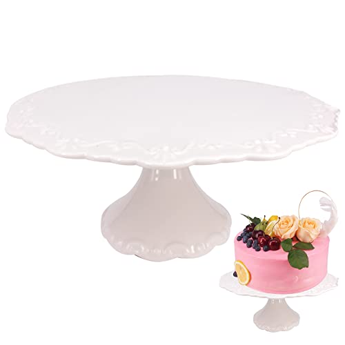 BPFY 10 Inch Round White Ceramic Cake Stand