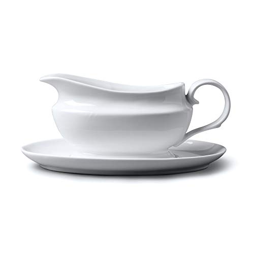 Traditional Porcelain Gravy and Sauce Boat with Saucer/Stand 500ml