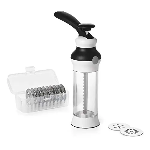 OXO Good Grips 14-Piece Cookie Press Set with Stainless Steel Disks and Non-Slip Base - Clear Body and Comfortable Lever
